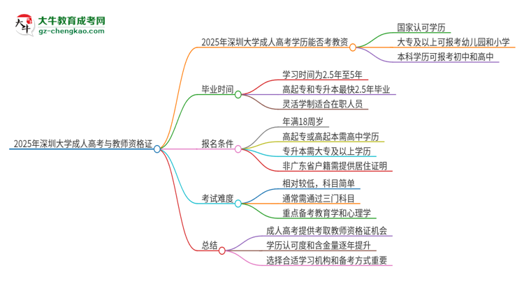 2025年深圳大學成人高考能考教資嗎？思維導圖