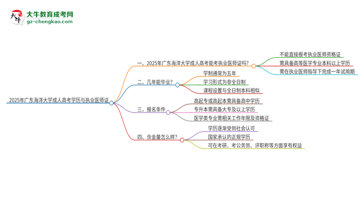 2025年廣東海洋大學(xué)的成人高考學(xué)歷能報(bào)考執(zhí)業(yè)醫(yī)師證嗎？思維導(dǎo)圖