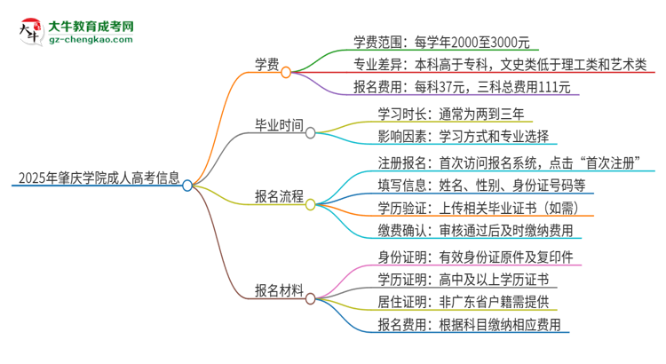 2025年肇慶學(xué)院成人高考一年學(xué)費(fèi)要多少？思維導(dǎo)圖