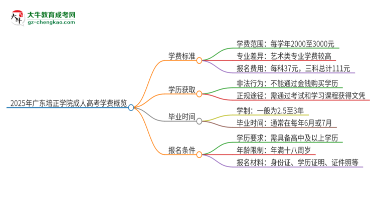 2025年廣東培正學(xué)院成人高考一年學(xué)費要多少？思維導(dǎo)圖