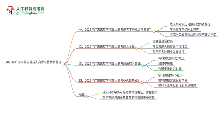 2025年廣東東軟學(xué)院成人高考能考教資嗎？思維導(dǎo)圖