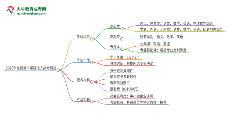 2025年東莞城市學(xué)院成人高考入學(xué)考試考幾科？思維導(dǎo)圖