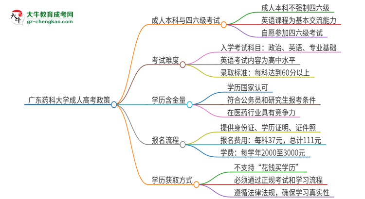 廣東藥科大學2025年成人本科學生能參加四六級考試嗎？思維導圖