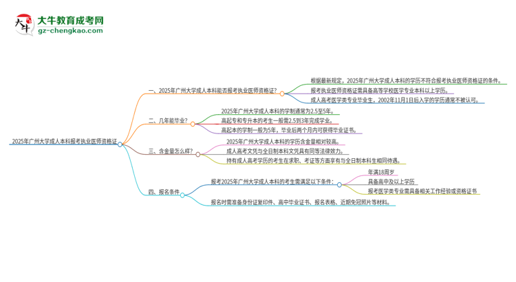 2025年廣州大學(xué)成人本科可否報考執(zhí)業(yè)醫(yī)師資格證？思維導(dǎo)圖