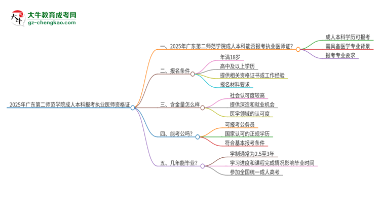 2025年廣東第二師范學(xué)院成人本科可否報(bào)考執(zhí)業(yè)醫(yī)師資格證？思維導(dǎo)圖