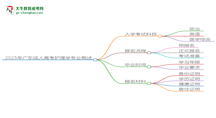 2025年廣東成人高考護(hù)理學(xué)專業(yè)入學(xué)考試科目有哪些？思維導(dǎo)圖