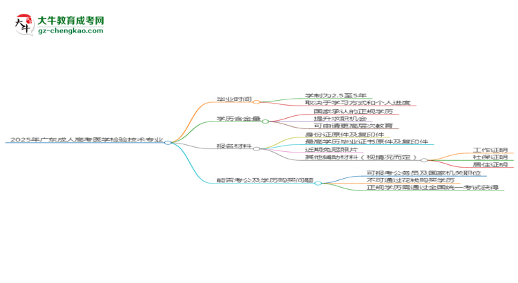 2025年廣東成人高考醫(yī)學(xué)檢驗技術(shù)專業(yè)報名材料需要什么？思維導(dǎo)圖