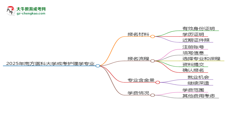 2025年南方醫(yī)科大學(xué)成考護(hù)理學(xué)專業(yè)報(bào)名材料需要什么？思維導(dǎo)圖