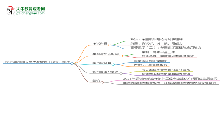 2025年深圳大學成考軟件工程專業(yè)入學考試科目有哪些？思維導圖