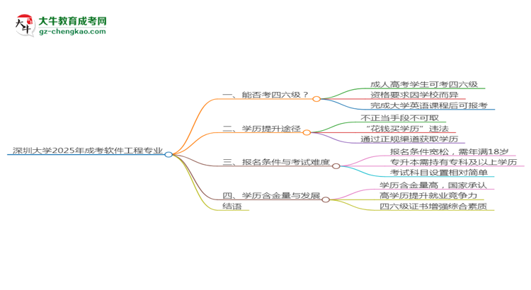 深圳大學(xué)2025年成考軟件工程專業(yè)生可不可以考四六級(jí)？思維導(dǎo)圖