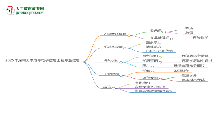 2025年深圳大學(xué)成考電子信息工程專業(yè)入學(xué)考試科目有哪些？思維導(dǎo)圖