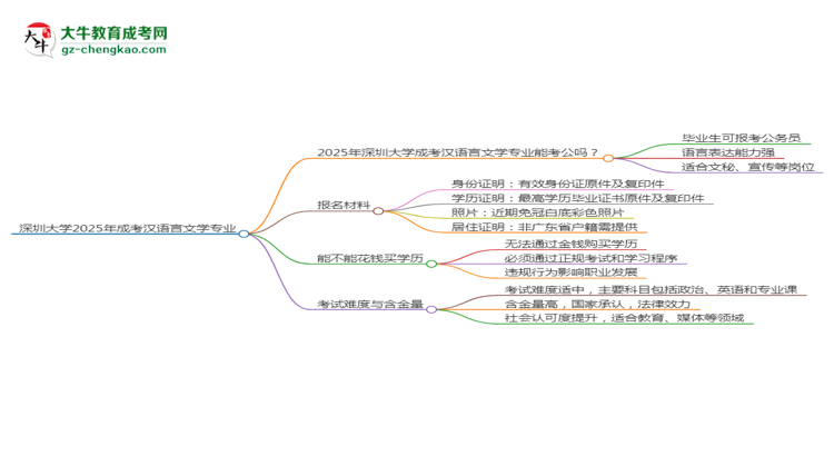 深圳大學2025年成考漢語言文學專業(yè)學歷能考公嗎？思維導圖