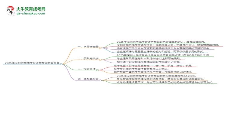 2025年深圳大學(xué)成考會(huì)計(jì)學(xué)專(zhuān)業(yè)學(xué)歷的含金量怎么樣？思維導(dǎo)圖