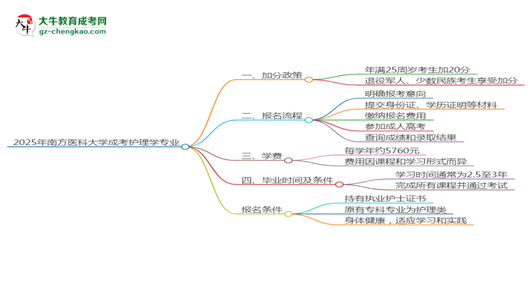 2025年南方醫(yī)科大學(xué)成考護(hù)理學(xué)專業(yè)最新加分政策及條件思維導(dǎo)圖