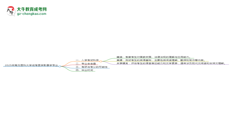 2025年南方醫(yī)科大學(xué)成考醫(yī)學(xué)影像學(xué)專業(yè)入學(xué)考試科目有哪些？思維導(dǎo)圖