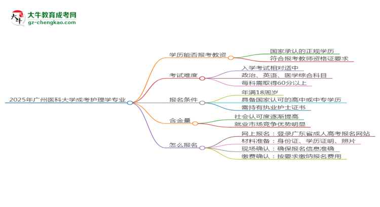 2025年廣州醫(yī)科大學(xué)成考護(hù)理學(xué)專業(yè)學(xué)歷能報(bào)考教資嗎？思維導(dǎo)圖