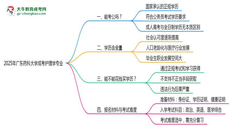 廣東藥科大學(xué)2025年成考護(hù)理學(xué)專業(yè)學(xué)歷能考公嗎？思維導(dǎo)圖