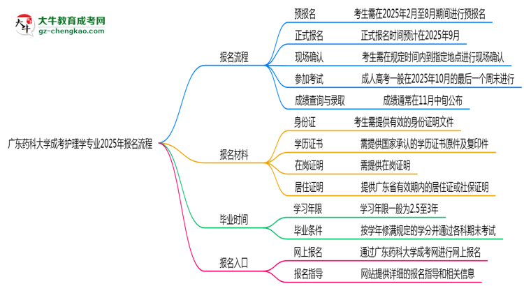 廣東藥科大學(xué)成考護理學(xué)專業(yè)2025年報名流程思維導(dǎo)圖