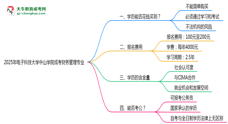 2025年電子科技大學(xué)中山學(xué)院成考財(cái)務(wù)管理專業(yè)學(xué)歷花錢能買到嗎？思維導(dǎo)圖