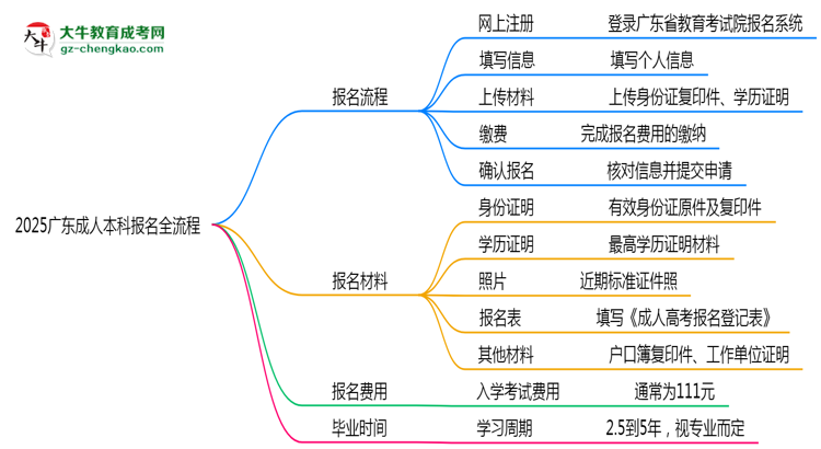 3分鐘讀懂：2025廣東成人本科本科報名全流程思維導圖