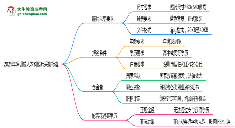 2025年深圳成人本科照片采集標(biāo)準(zhǔn)：著裝/尺寸要求詳解思維導(dǎo)圖