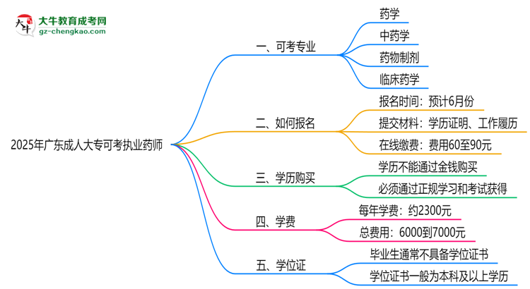 2025年廣東成人大專可考執(zhí)業(yè)藥師的專業(yè)目錄思維導圖