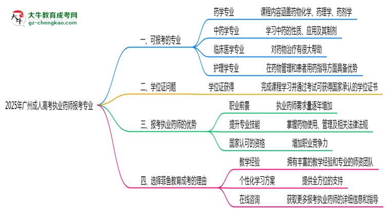 2025年廣州成人高考執(zhí)業(yè)藥師報考專業(yè)思維導圖