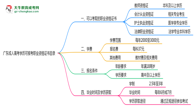 廣東成人高考學(xué)歷可報(bào)考職業(yè)資格證書目錄思維導(dǎo)圖