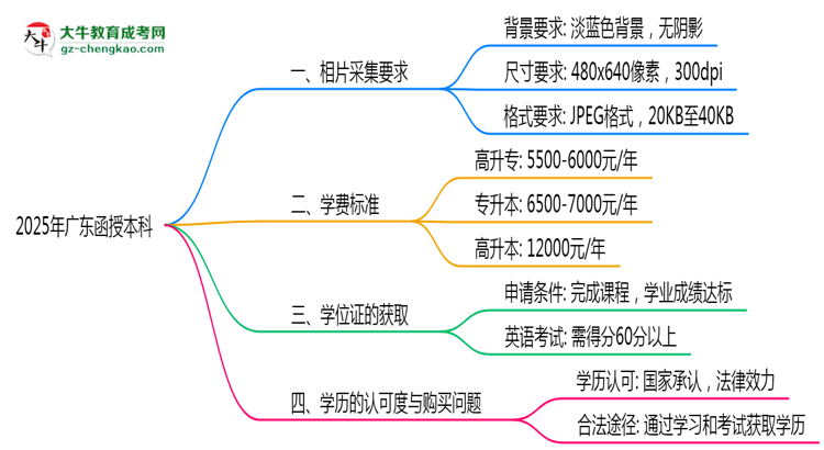 2025年廣東函授本科報名照片格式尺寸要求詳解思維導圖
