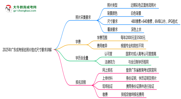 2025年廣東成考報(bào)名照片格式尺寸要求詳解思維導(dǎo)圖