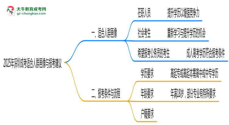 2025年深圳成考適合人群畫(huà)像與報(bào)考建議思維導(dǎo)圖