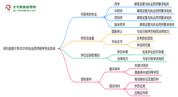 深圳函授大專2025年執(zhí)業(yè)藥師報(bào)考專業(yè)目錄思維導(dǎo)圖