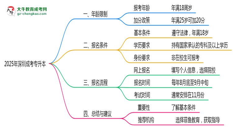 2025年深圳成考專升本最低報(bào)考年齡限制解讀思維導(dǎo)圖