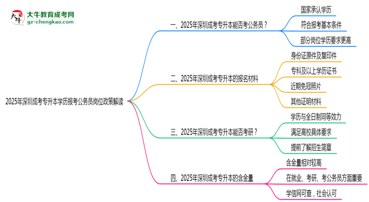 2025年深圳成考專升本學(xué)歷報(bào)考公務(wù)員崗位政策解讀思維導(dǎo)圖